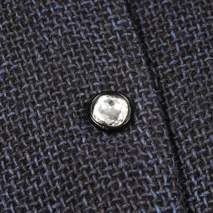 CHANEL Bijou Button Tweed Collarless Jacket Navy Size 36