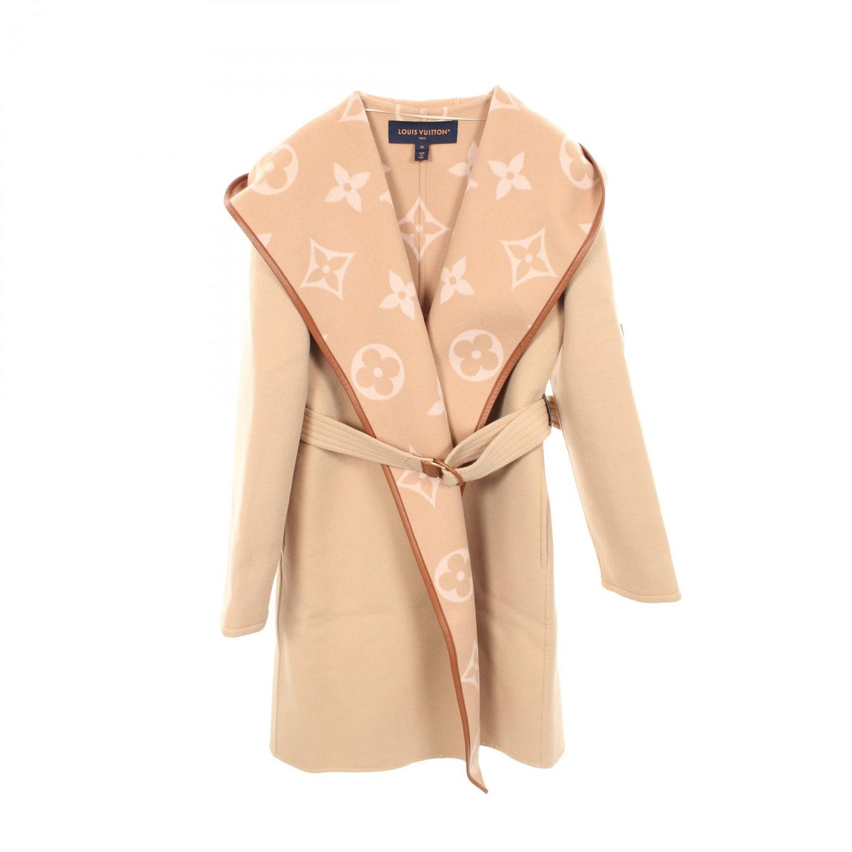 LOUIS VUITTON Giant Monogram Hooded Wrap Wool Coat Size 38
