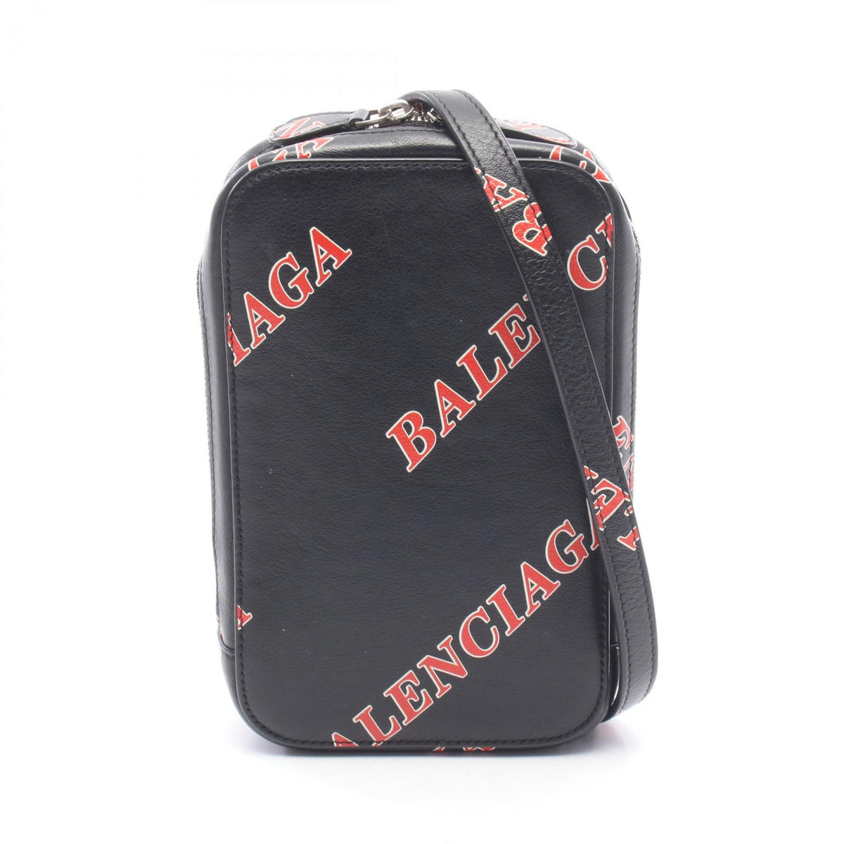 BALENCIAGA CASH ZIP PHONE HOLDER Leather Shoulder Bag Black