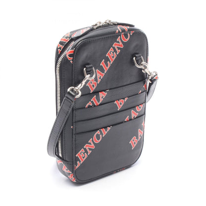 BALENCIAGA CASH ZIP PHONE HOLDER Leather Shoulder Bag Black