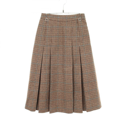 CELINE Houndstooth Pleated Wool Skirt Brown Size 34