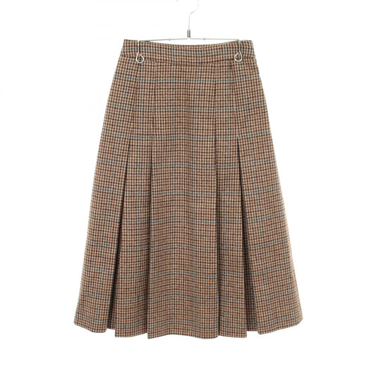 CELINE Houndstooth Pleated Wool Skirt Brown Size 34