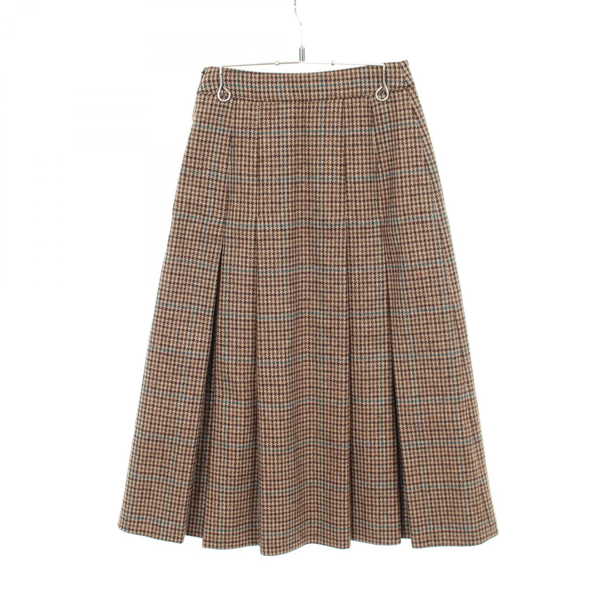 CELINE Houndstooth Pleated Wool Skirt Brown Size 34