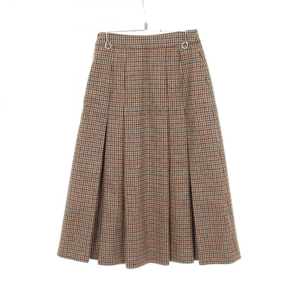 CELINE Houndstooth Pleated Wool Skirt Brown Size 34