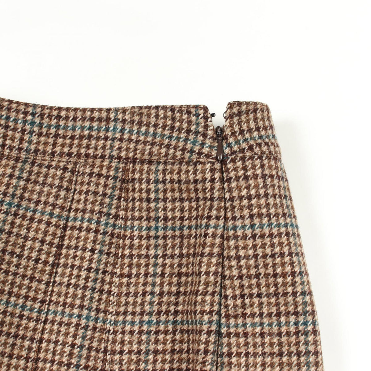 CELINE Houndstooth Pleated Wool Skirt Brown Size 34