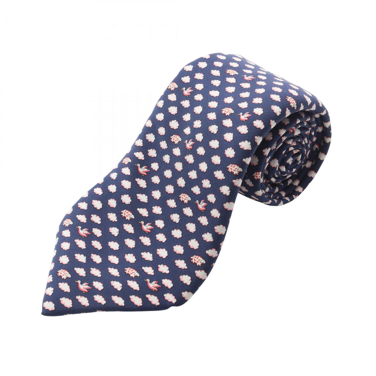 HERMES All-Over Clouds Birds Silk Tie