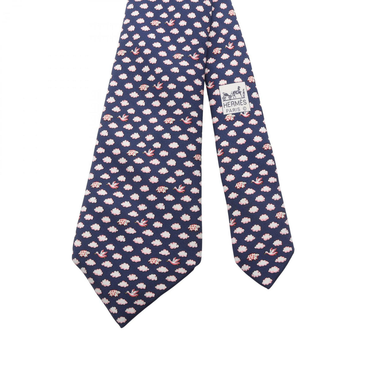 HERMES All-Over Clouds Birds Silk Tie