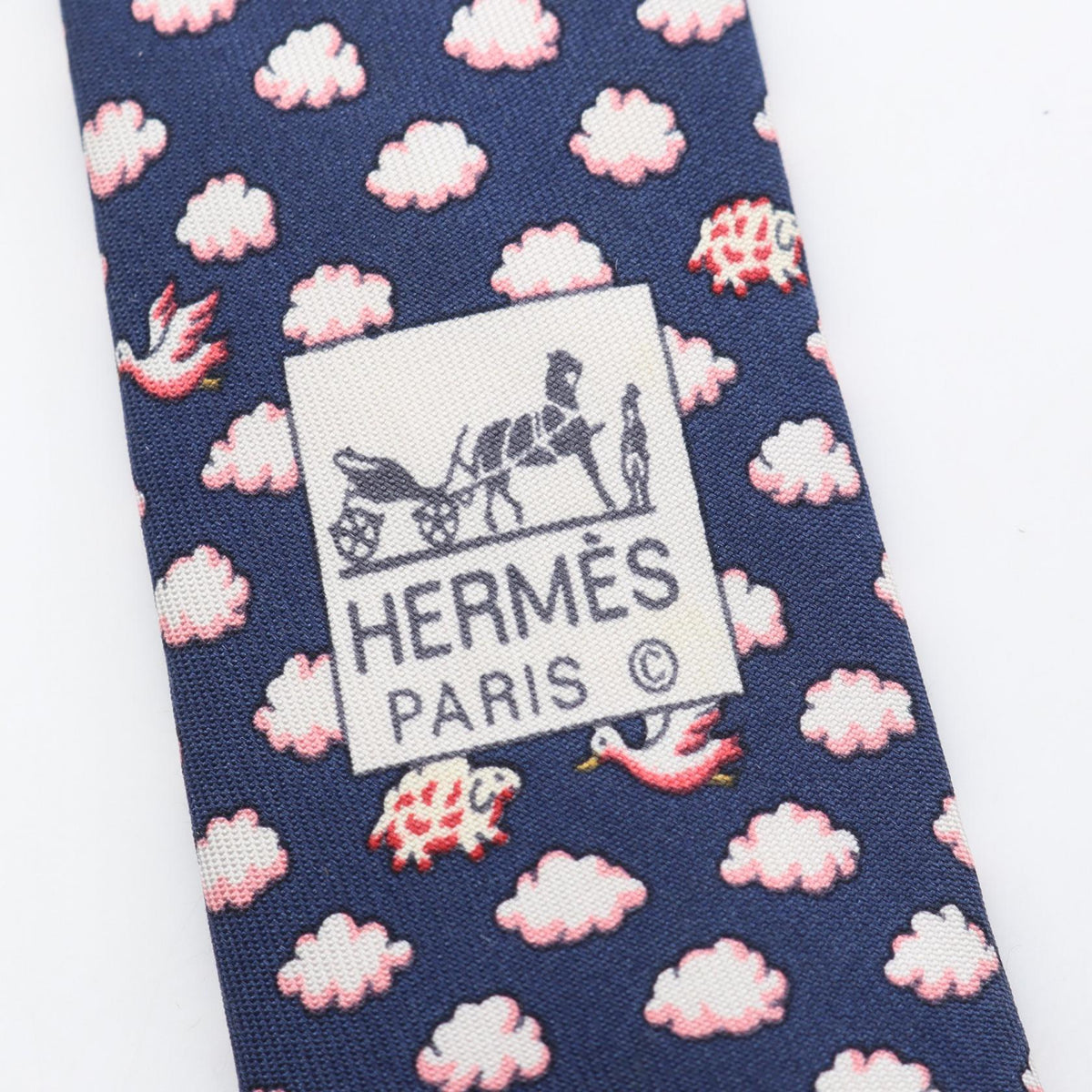 HERMES All-Over Clouds Birds Silk Tie