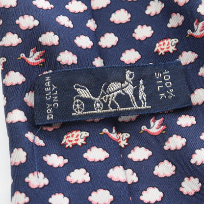 HERMES All-Over Clouds Birds Silk Tie