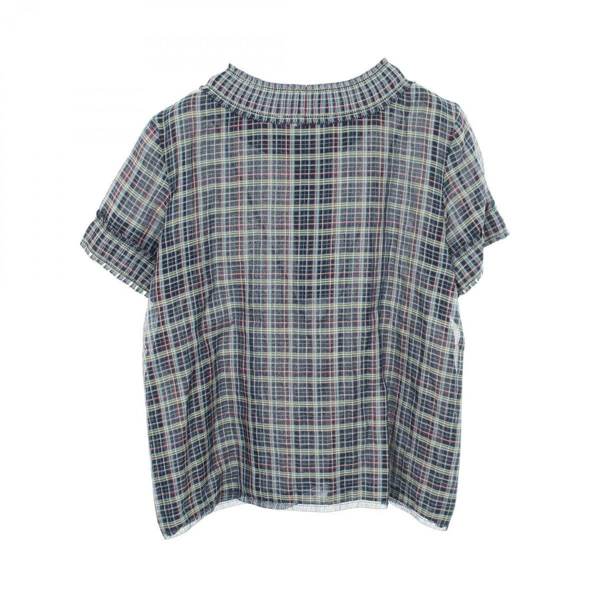 CHANEL Coco Mark Button Check Silk Blouse Size 36