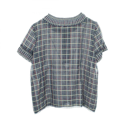 CHANEL Coco Mark Button Check Silk Blouse Size 36
