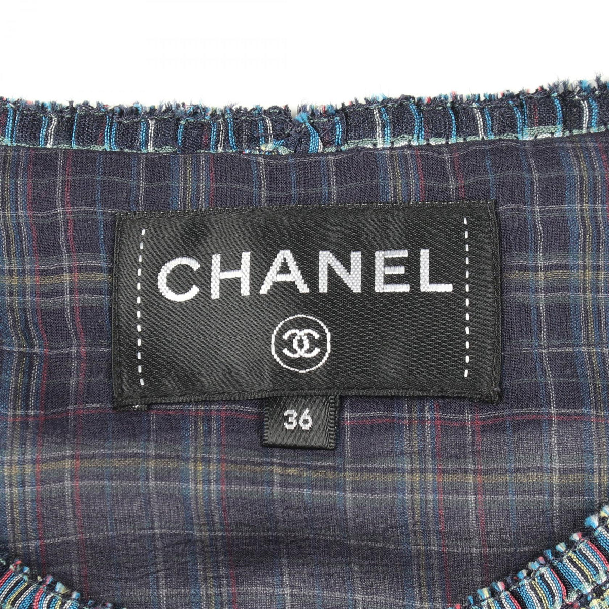 CHANEL Coco Mark Button Check Silk Blouse Size 36