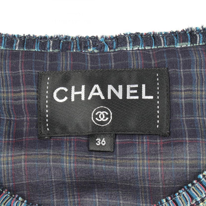 CHANEL Coco Mark Button Check Silk Blouse Size 36