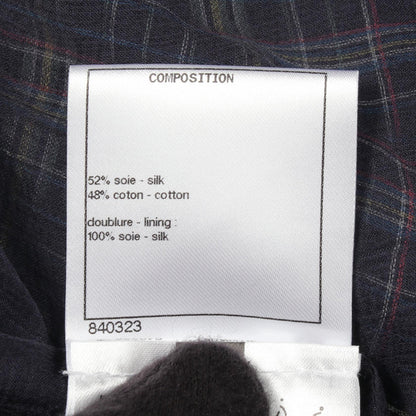 CHANEL Coco Mark Button Check Silk Blouse Size 36