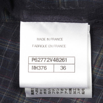 CHANEL Coco Mark Button Check Silk Blouse Size 36