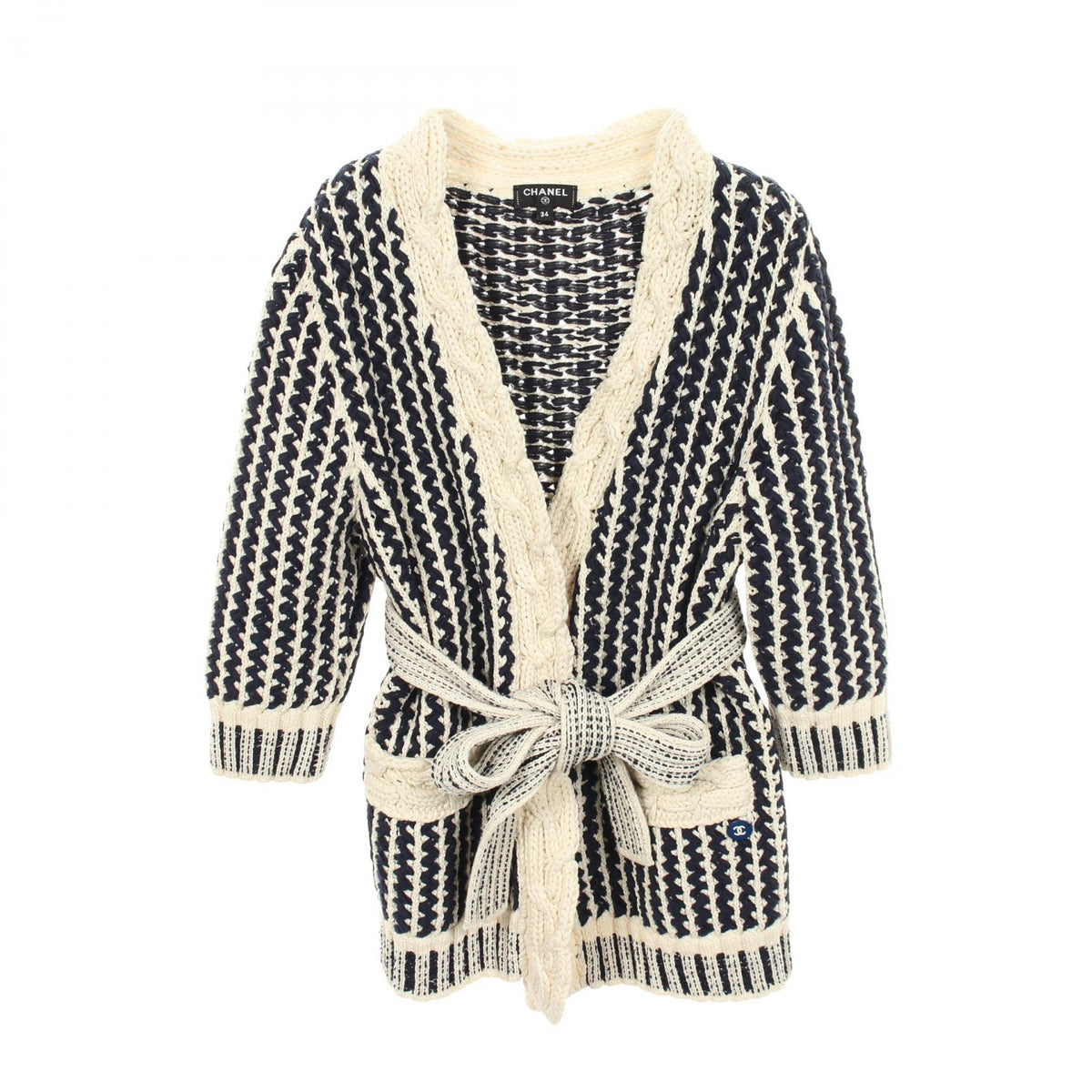 CHANEL Blue Cable Knit Cotton Cardigan Size 34
