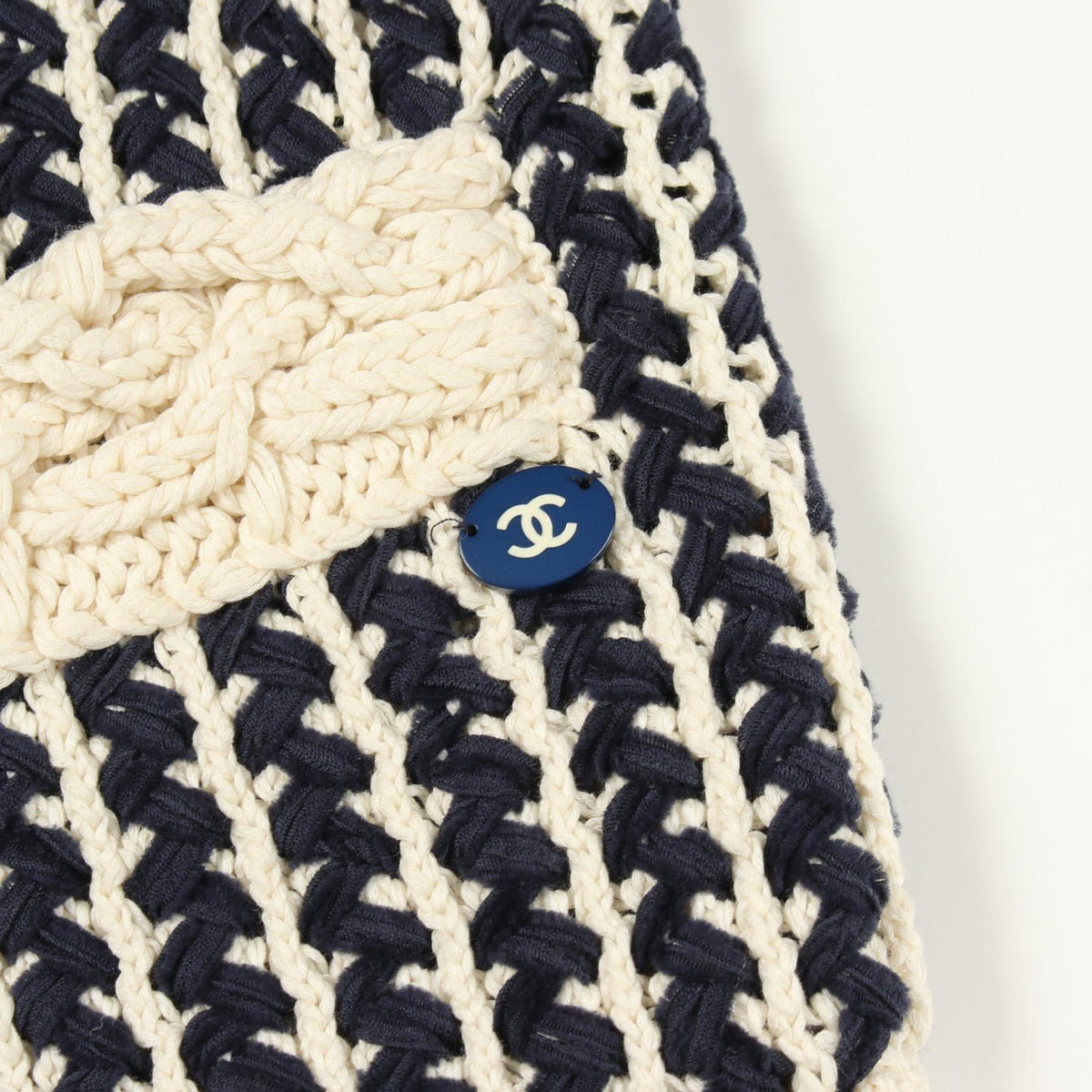 CHANEL Blue Cable Knit Cotton Cardigan Size 34