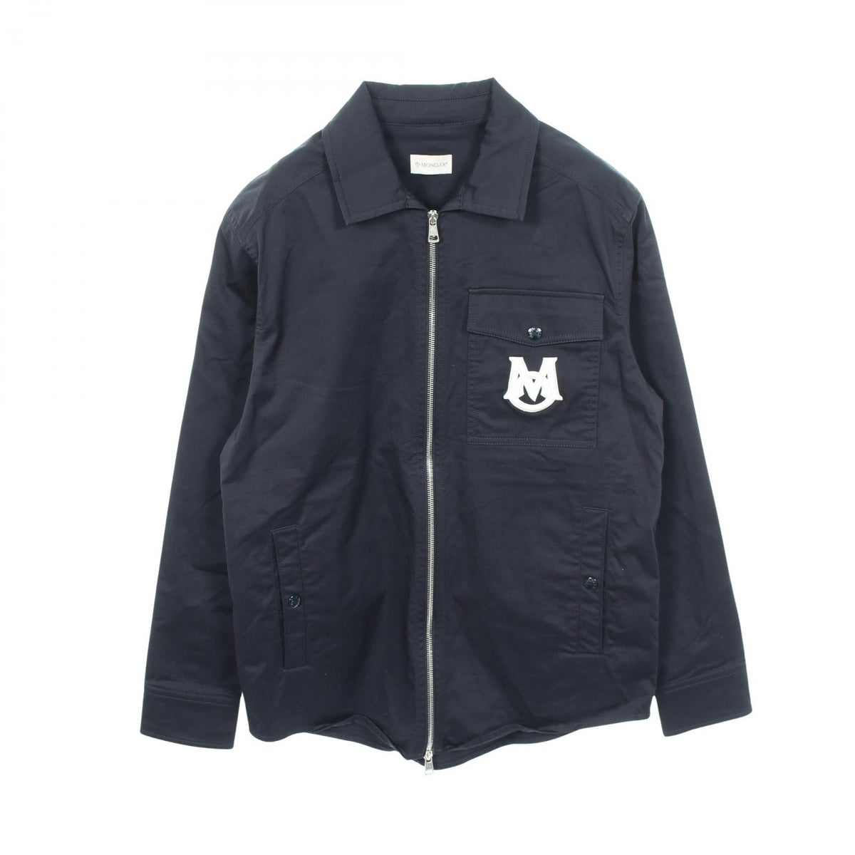 MONCLER Logo Embroidery Zip-Up Cotton Button Up Blue Shirt Size XS