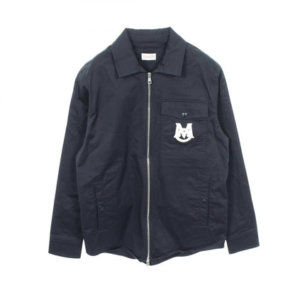 MONCLER Logo Embroidery Zip-Up Cotton Button Up Blue Shirt Size XS