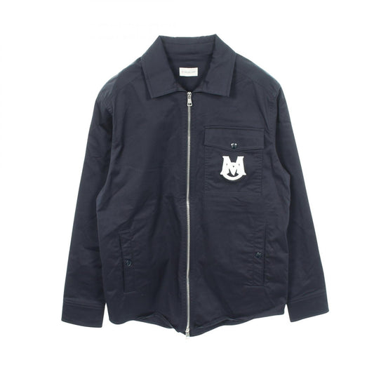 MONCLER Logo Embroidery Zip-Up Cotton Button Up Blue Shirt Size XS