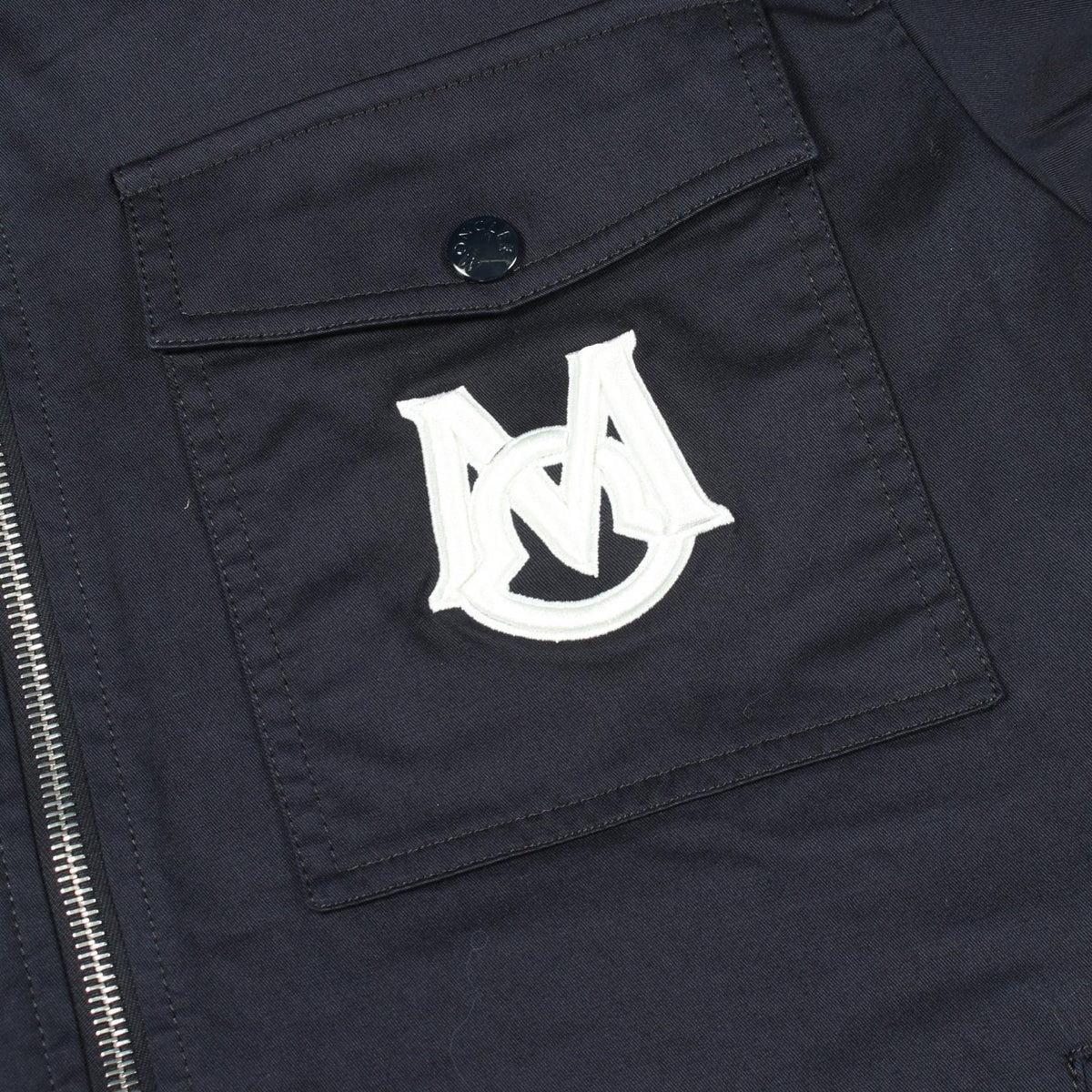 MONCLER Logo Embroidery Zip-Up Cotton Button Up Blue Shirt Size XS
