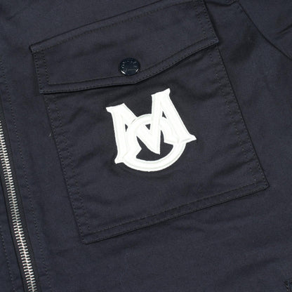 MONCLER Logo Embroidery Zip-Up Cotton Button Up Blue Shirt Size XS