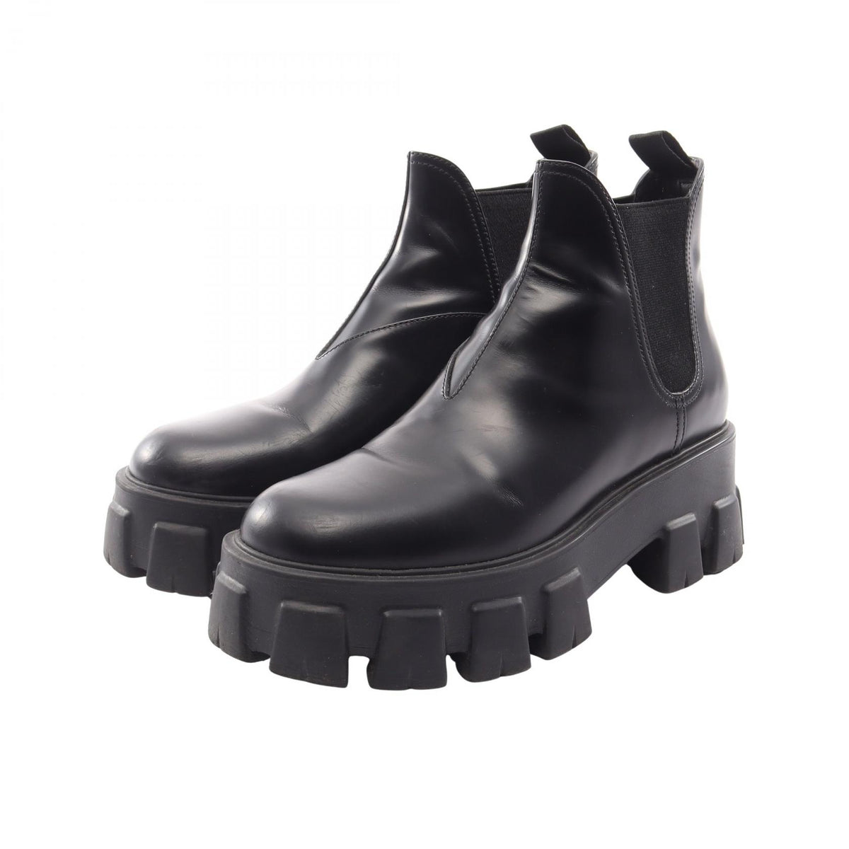 PRADA Black Monolith Brushed Leather Boots Size 38