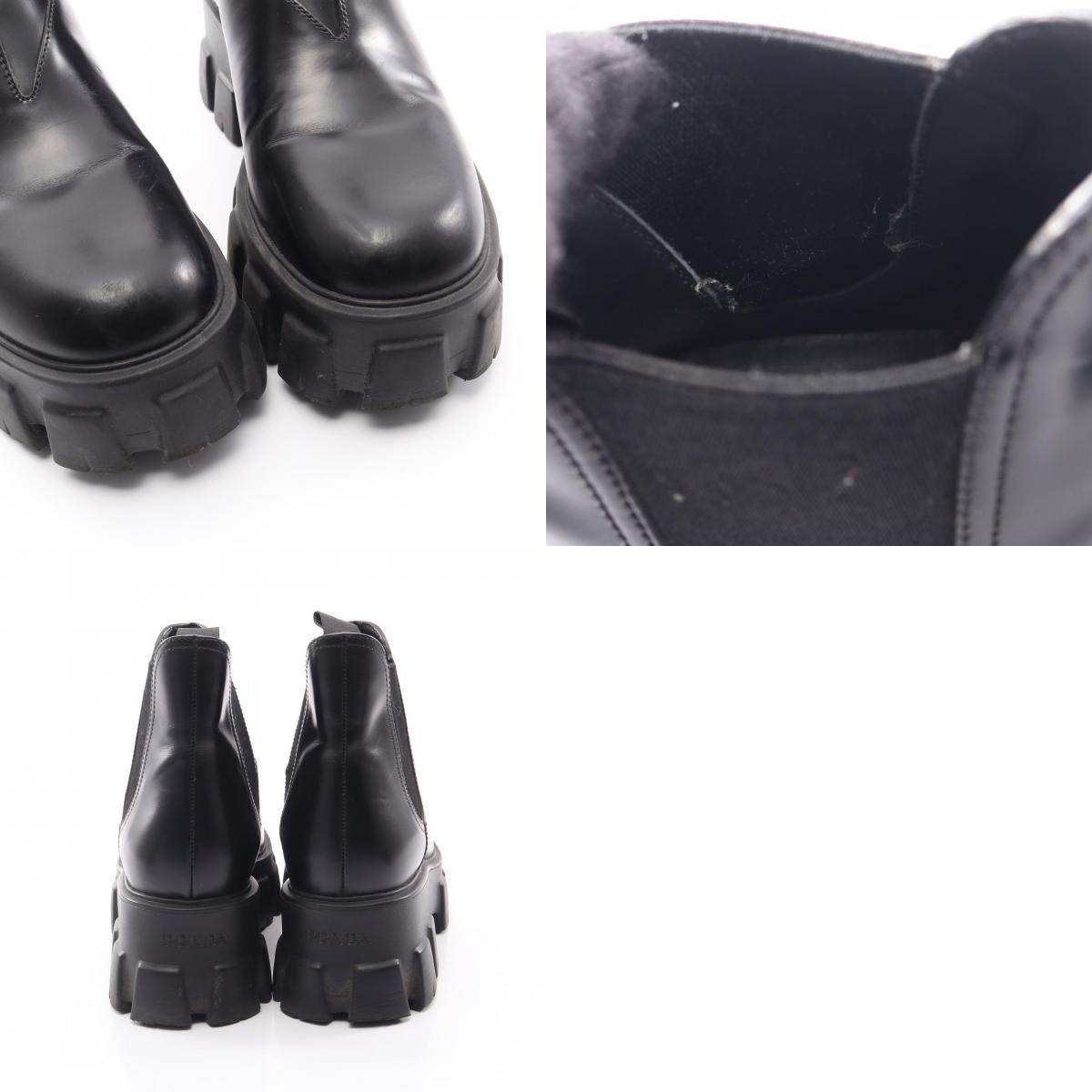 PRADA Black Monolith Brushed Leather Boots Size 38
