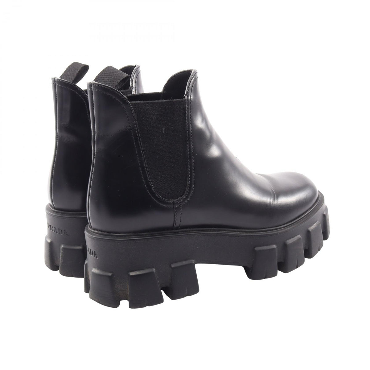 PRADA Black Monolith Brushed Leather Boots Size 38