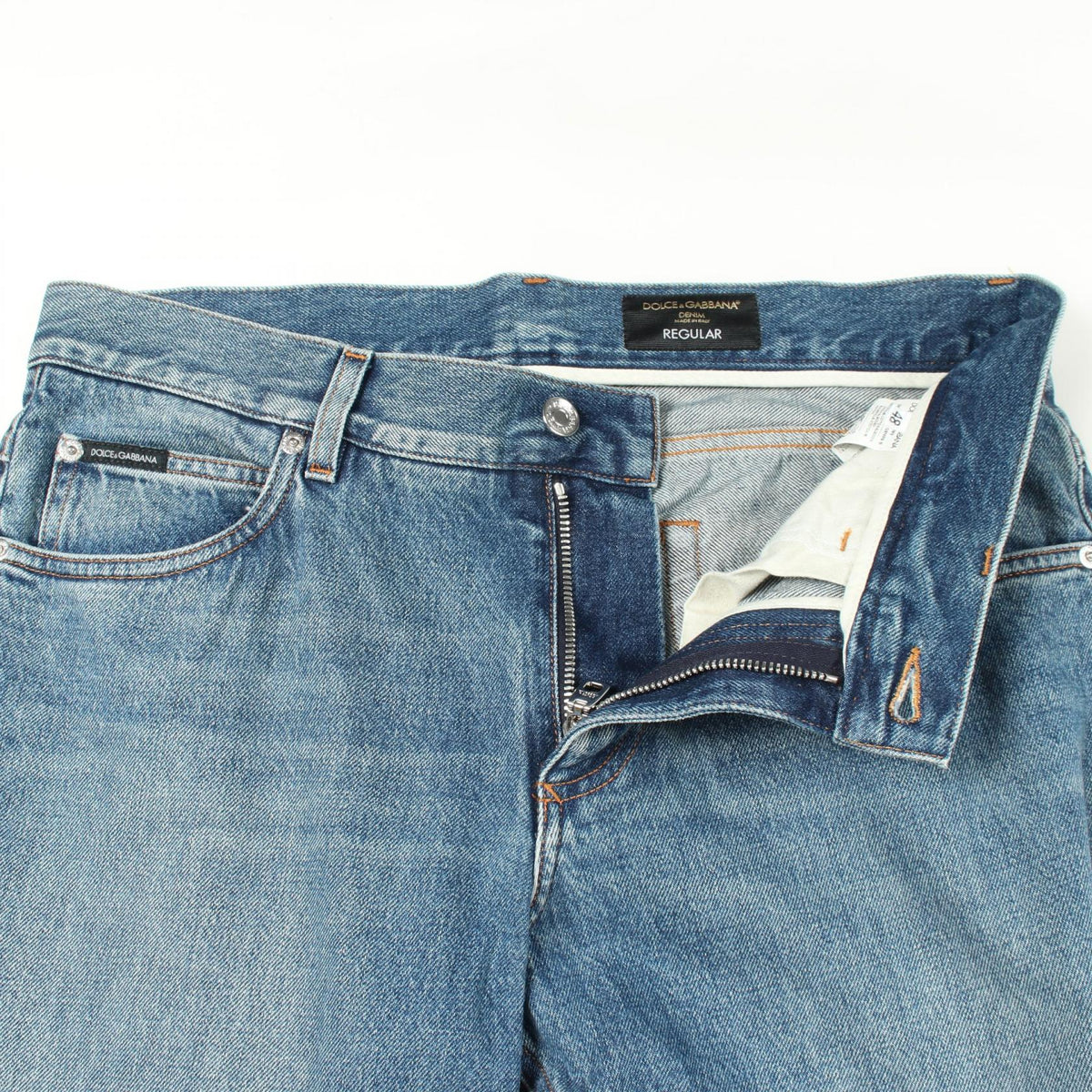 DOLCE & GABBANA Logo Plate Blue Cotton Denim Jeans Size 48