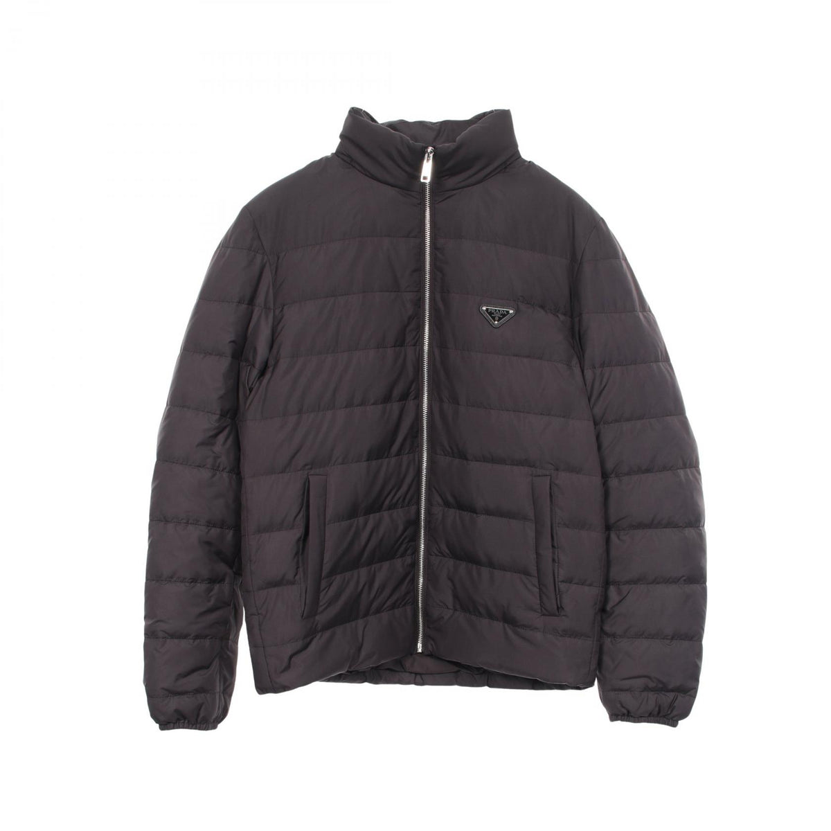 PRADA Hooded Triangle Logo Poly Down Jacket Black Size 48