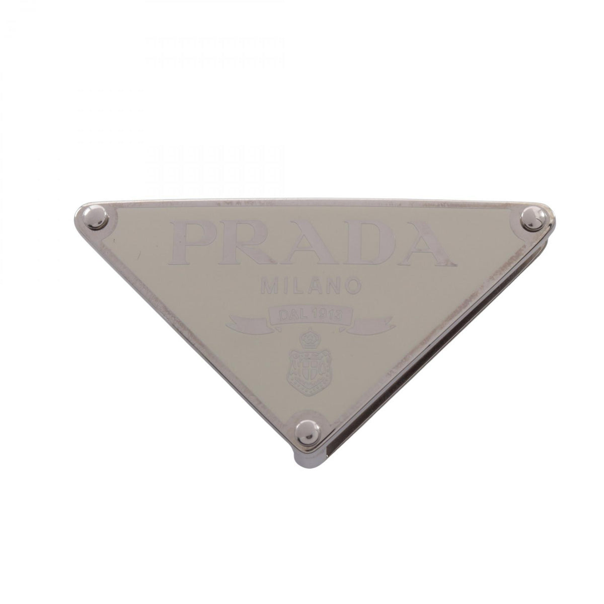 PRADA Triangle Logo Metal Belt Buckle White Silver