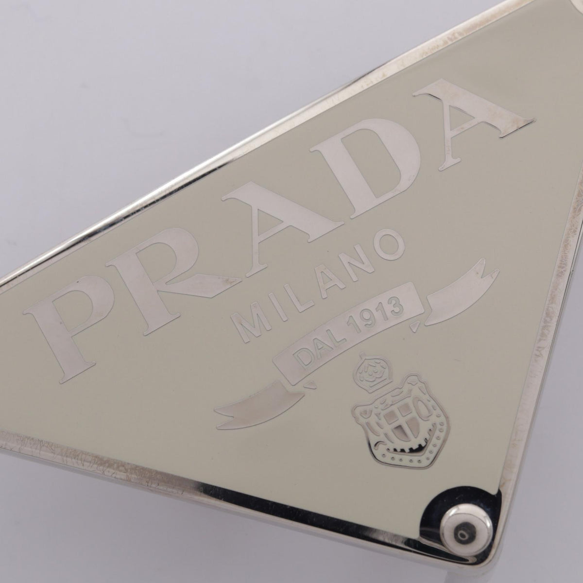 PRADA Triangle Logo Metal Belt Buckle White Silver
