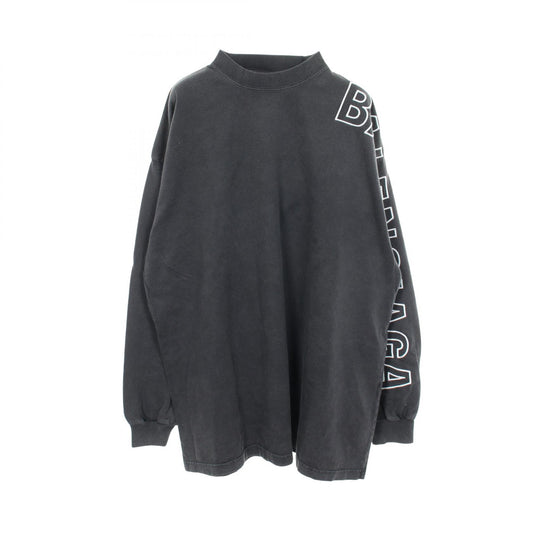 BALENCIAGA Logo Embroidered Cotton Long Sleeve T-Shirt Gray Size 3