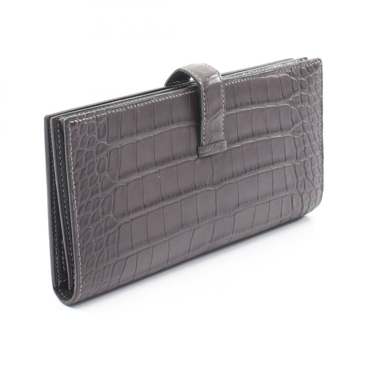 HERMES Béarn Soufflet Graphite Alligator Long Wallet