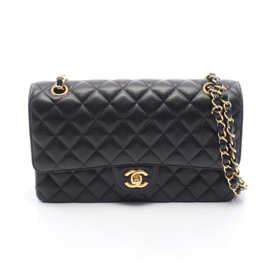 CHANEL Black Caviar Skin Matelasse Gold HW Shoulder Bag