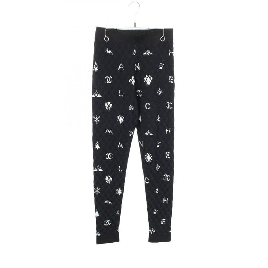 CHANEL Coco Mark Diamond Knit Leggings Black Navy Size 36