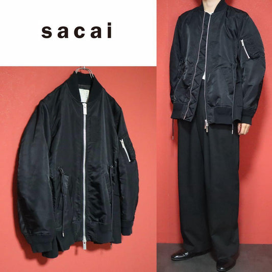sacai 21AW Nylon Twill Drawstring MA-1 Jacket Black Size 1