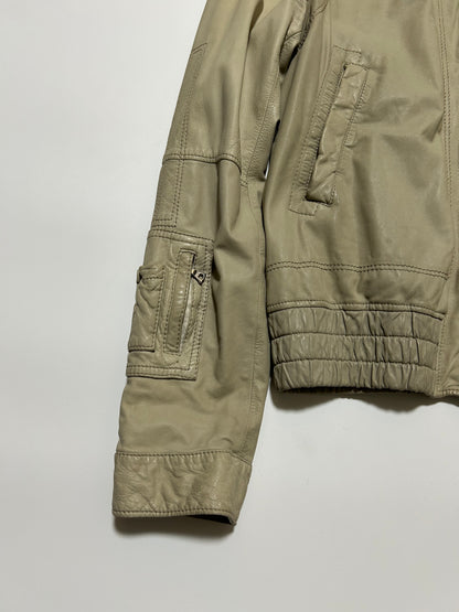 NEIL BARRETT 2000s Leather Biker Jacket Ivory Size S