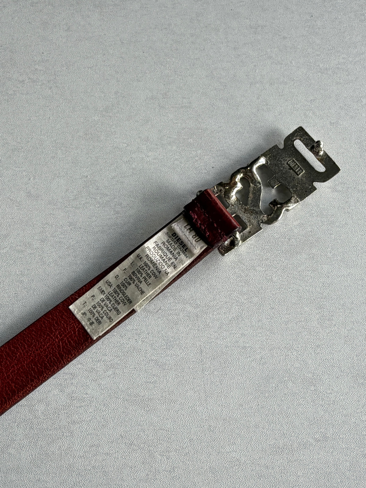 DIESEL Logo Buckle Leather Belt Size 80