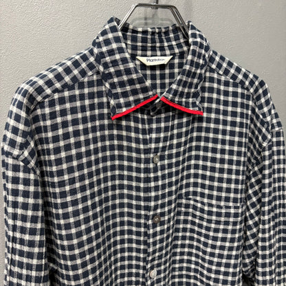 Plantation 95SS Navy Crinkled Plaid Shirt Size M