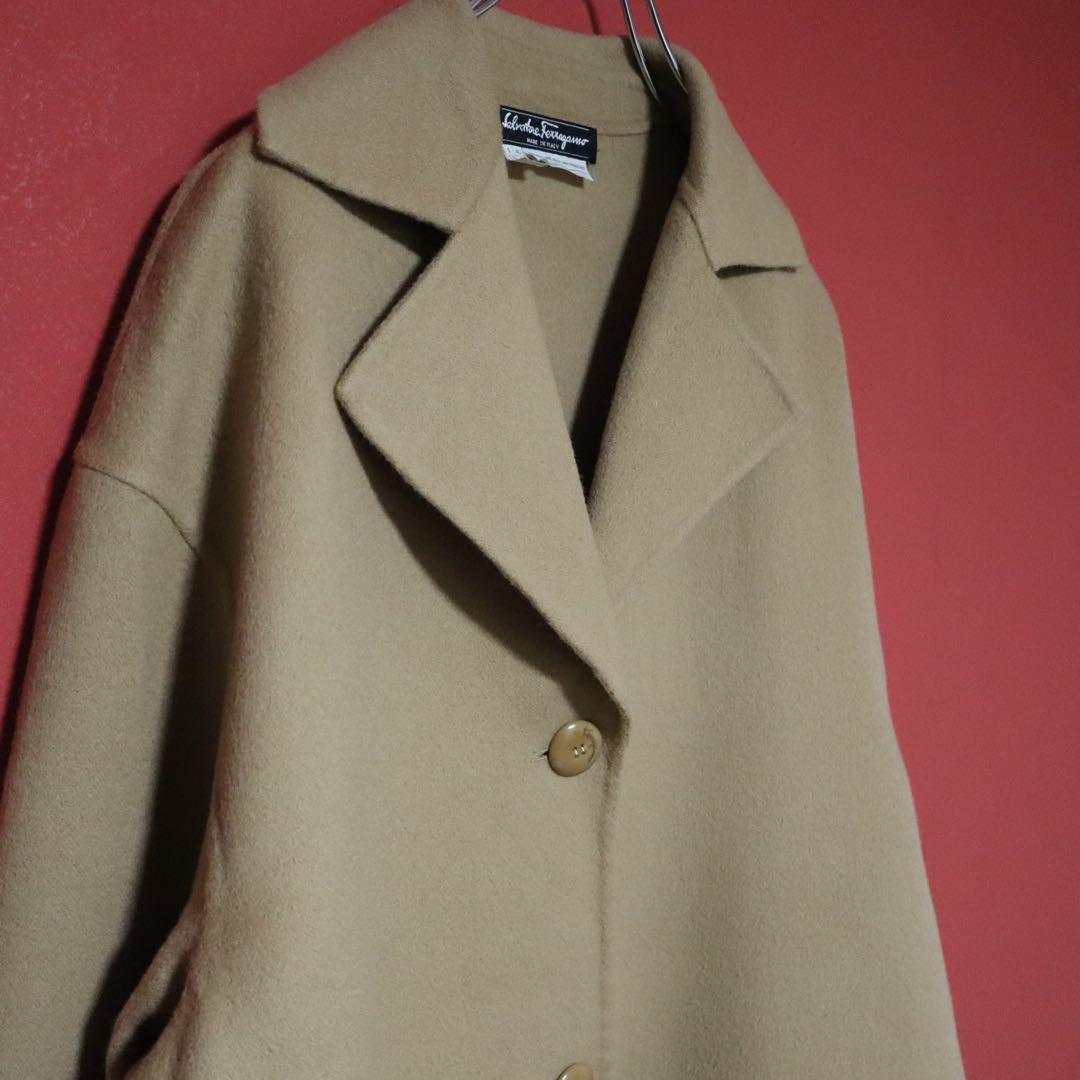 Salvatore Ferragamo Beige Wool Chesterfield Coat Size 40