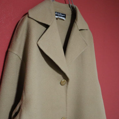Salvatore Ferragamo Beige Wool Chesterfield Coat Size 40