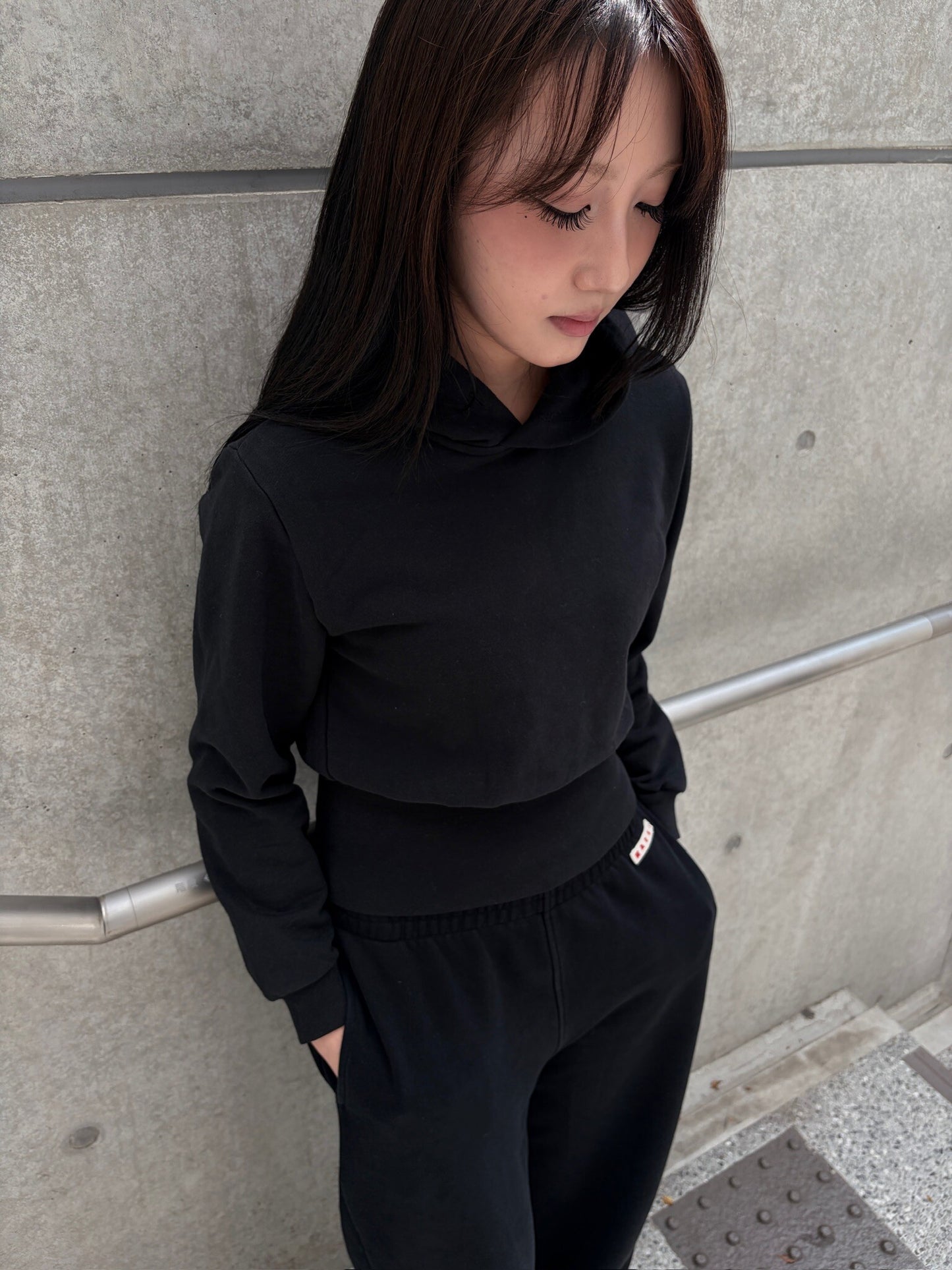 BALENCIAGA 2020s Cotton Cropped Hoodie Black Size XS