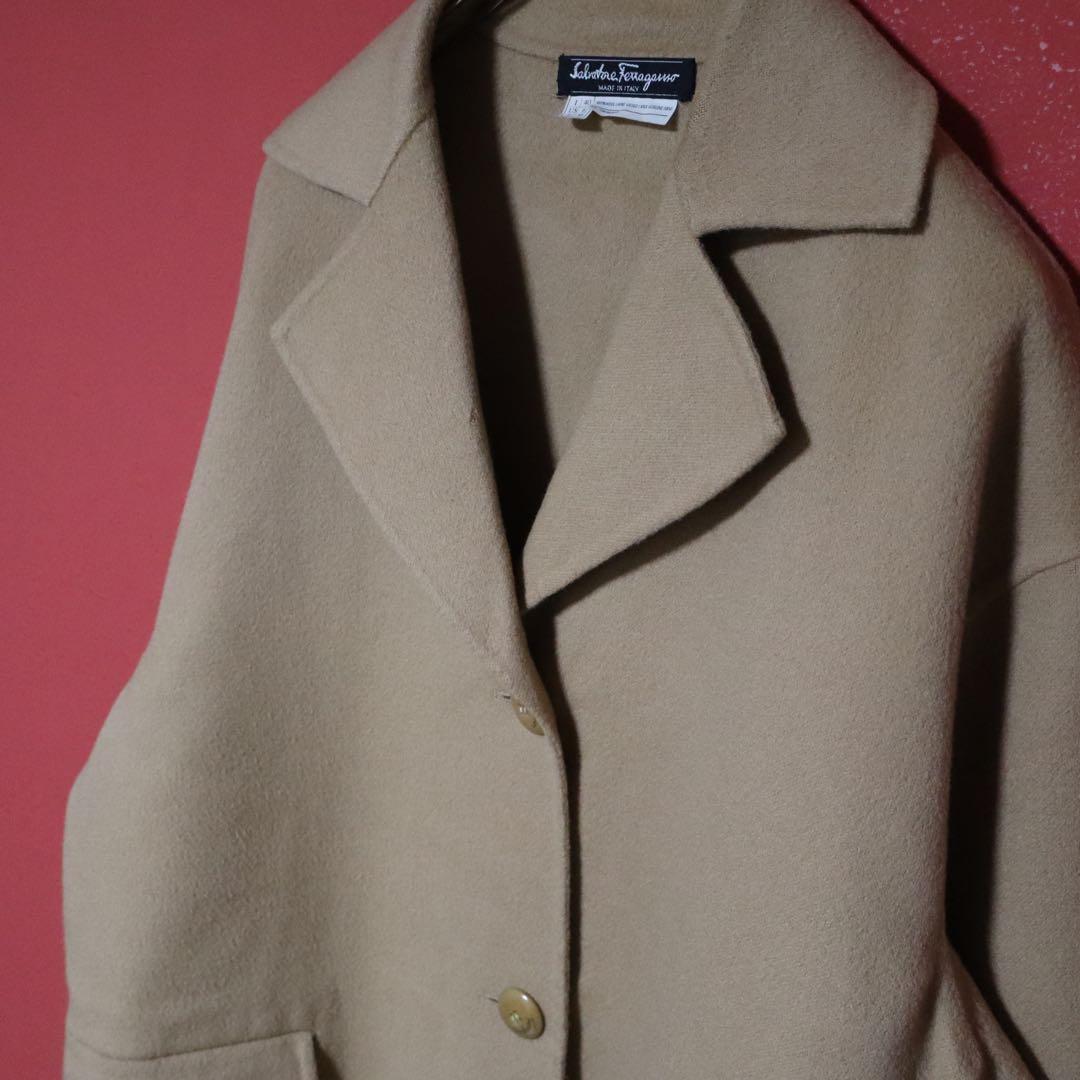 Salvatore Ferragamo Beige Wool Chesterfield Coat Size 40