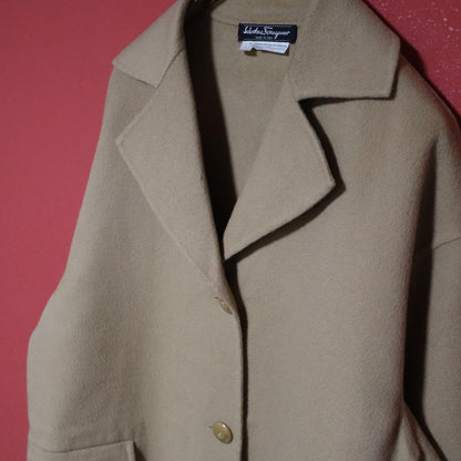 Salvatore Ferragamo Beige Wool Chesterfield Coat Size 40