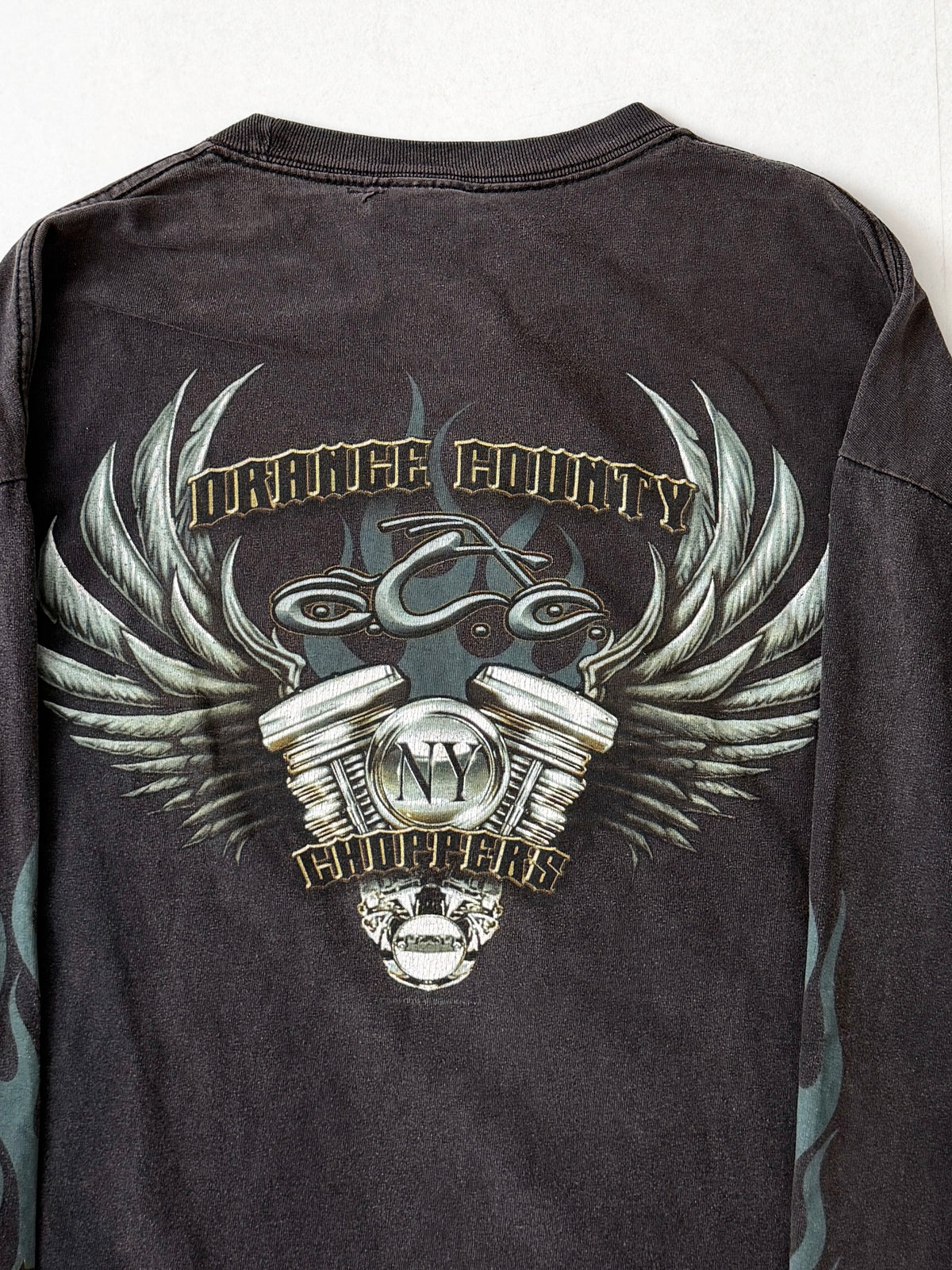 Vintage Fire Pattern Fade Cotton Long Sleeve Size XL
