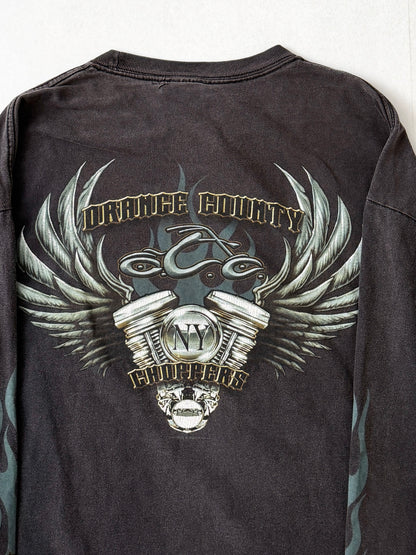 Vintage Fire Pattern Fade Cotton Long Sleeve Size XL