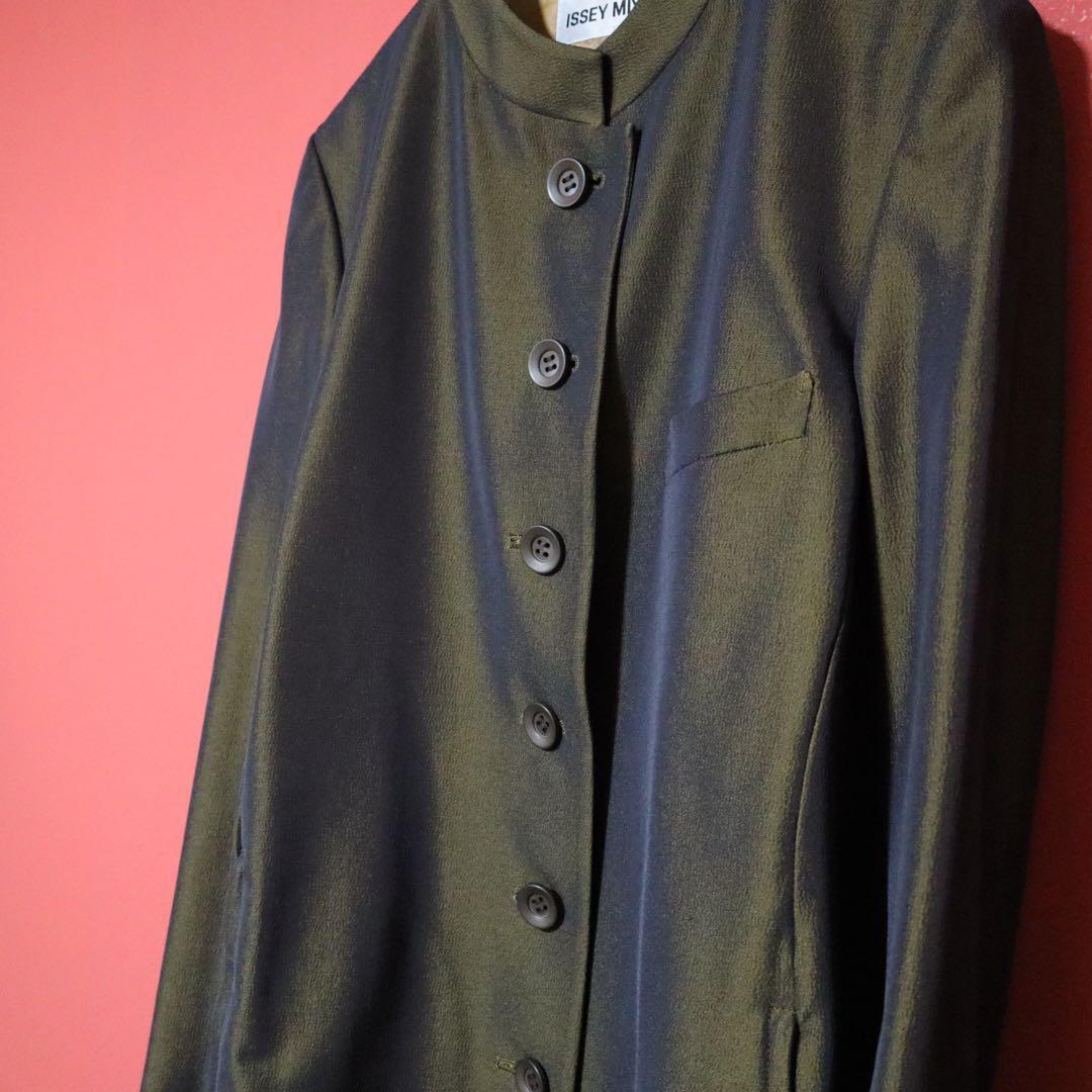 ISSEY MIYAKE 98SS Khaki Glossy Mao Collar Jacket Size M
