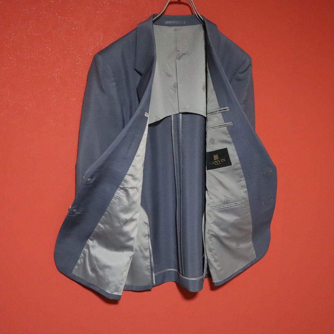 Lanvin Wool Mohair Logo Tailored Suit Jacket Blue Size M